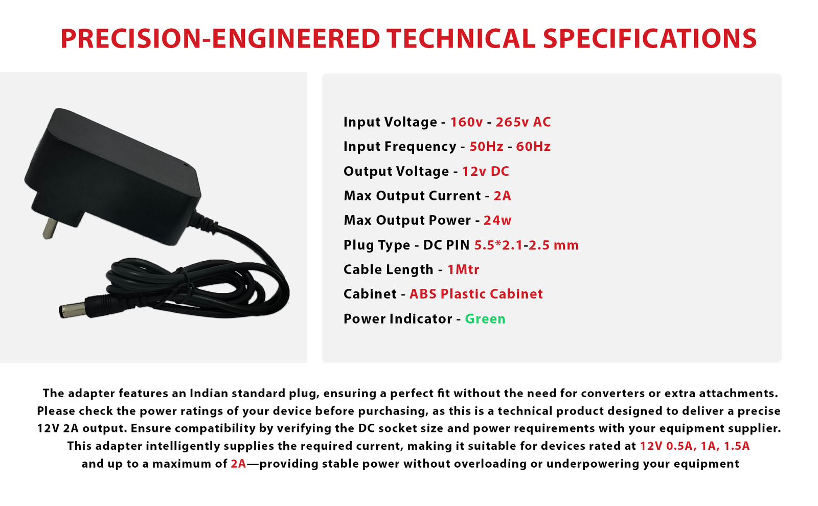 ADAPTER 12V 2A SPECIFICATIONS