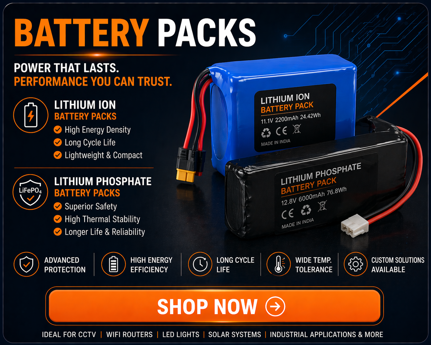 lithium ion and lithium phosphate battery packs high energy density rechargeable battery modules