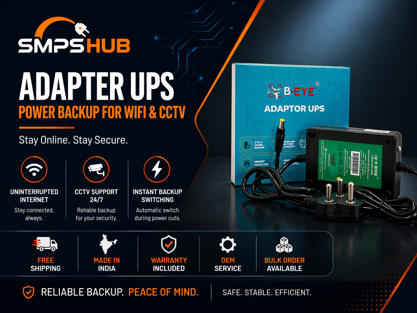 Adapter UPS for WiFi router and CCTV camera power backup SMPS Hub India