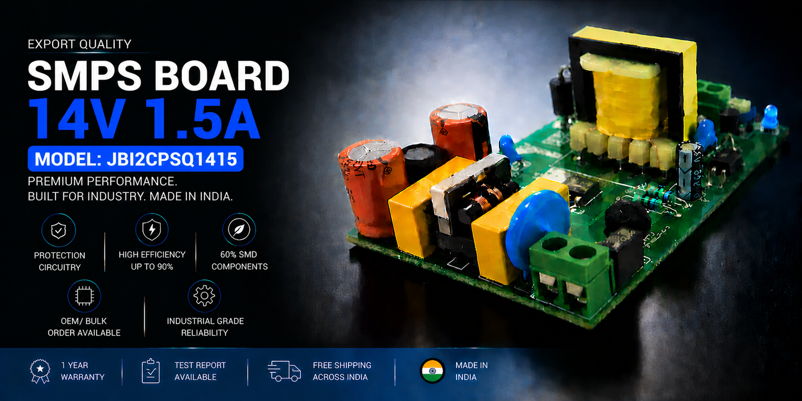SMPS Board 14V 1.5A Export Quality JBI2CPSQ1415 | Industrial Power Supply Module SMPS Board 14V 1.5A Export Quality JBI2CPSQ1415 premium industrial DC power supply module made in India