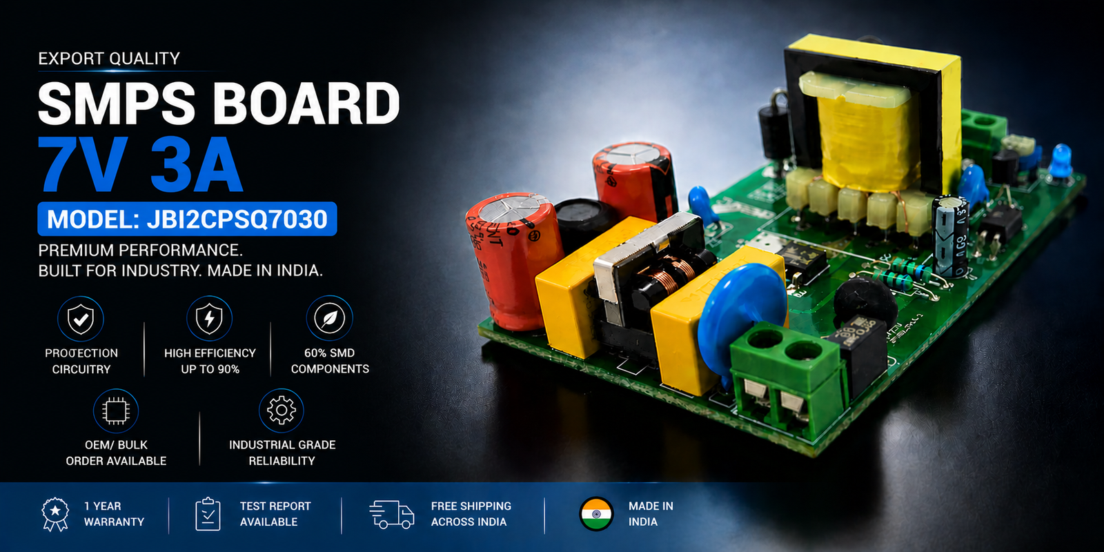 SMPS Board 7V 3A Export Quality JBI2CPSQ7030 | Industrial Power Supply Module SMPS Board 7V 3A Export Quality JBI2CPSQ7030 premium industrial DC power supply module made in India