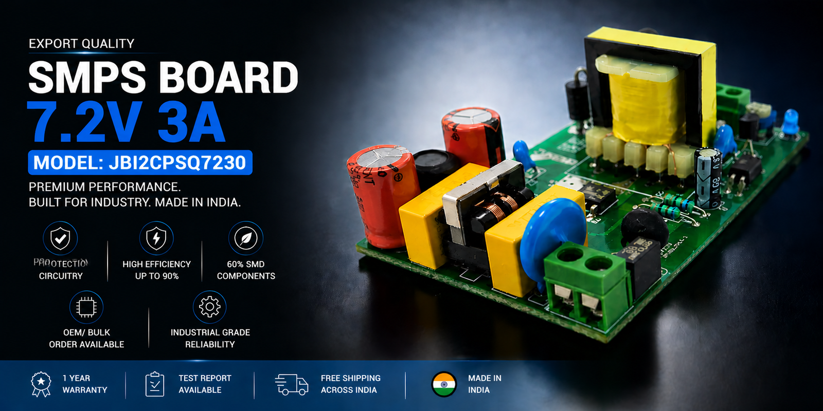 SMPS Board 7.2V 3A Export Quality JBI2CPSQ7230 premium industrial DC power supply module made in India