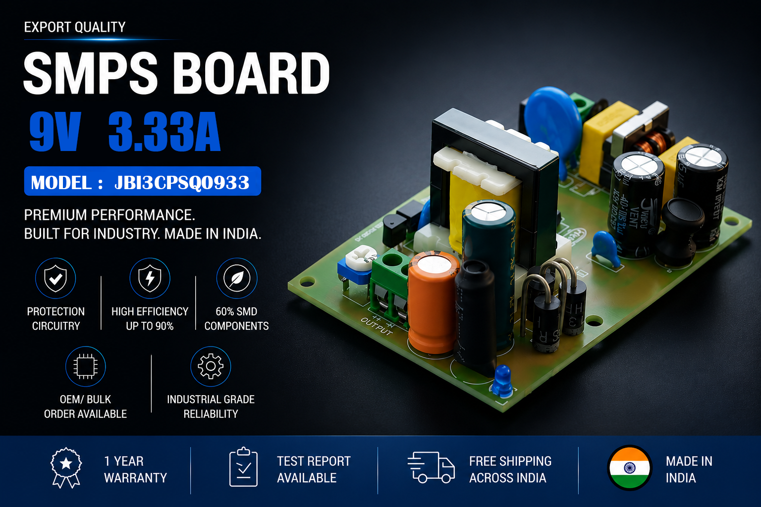 SMPS Board 9V 3.33A Export Quality – Industrial Power Supply Module – JBI3CPSQ0933 SMPS Board 9V 3.33A Export Quality industrial power supply module JBI3CPSQ0933 made in India